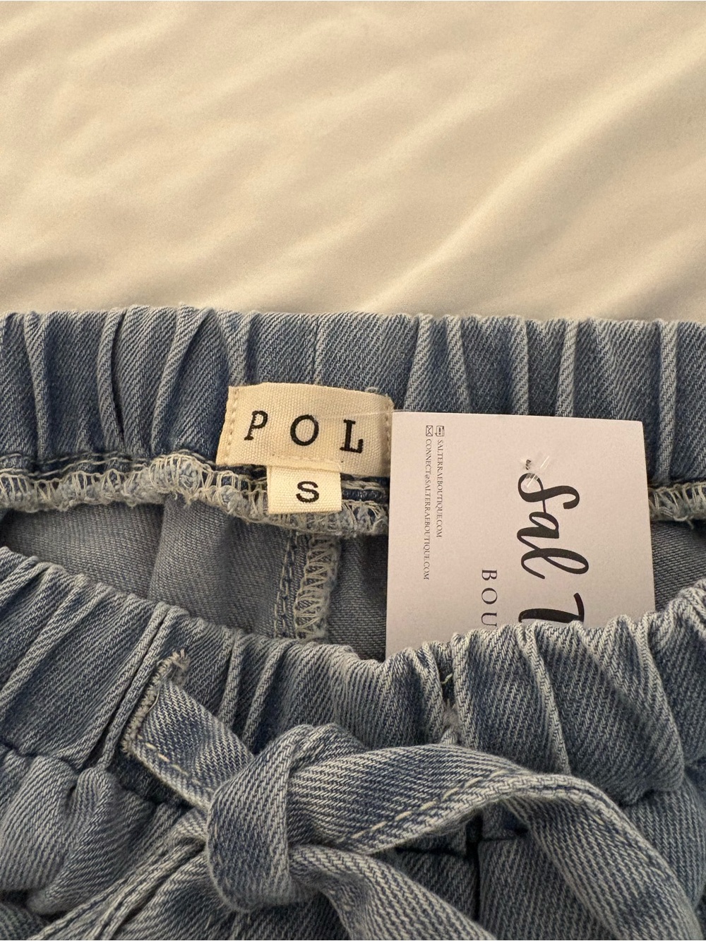 NWT POL Boho Embroidered Patch Denim Jogger Pants - Picture 3 of 6
